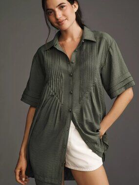 ANTHROPOLOGIE // Pilcro Short-Sleeve Pintuck Tunic Shirt Dress